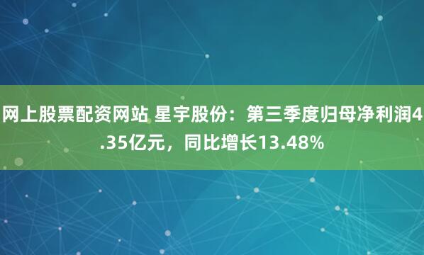 网上股票配资网站 星宇股份:第三季度归母净利润4.35亿元,同比增长13.48%